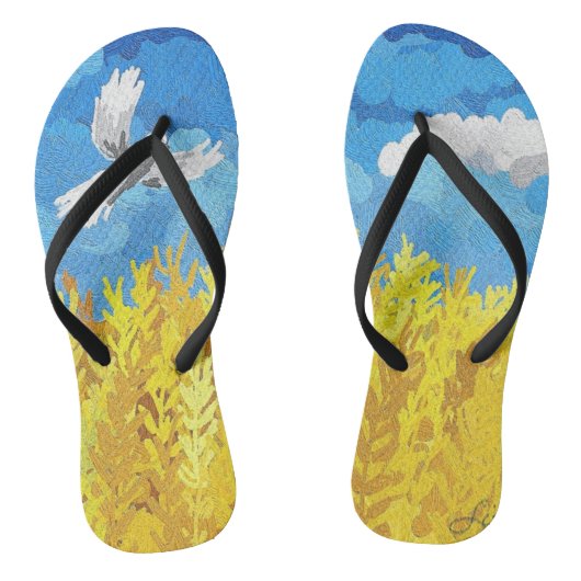 Die Flaggenlandschaft der Ukraine Flip Flops Badesandalen (Fußbett)