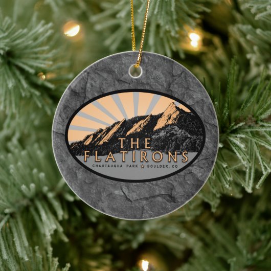 Die Flatironen, der Chautauqua Park, der Boulder C Keramik Ornament (Baum)