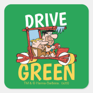 Die Flintstones   Fred & Barney - Grüner fahren Quadratischer Aufkleber