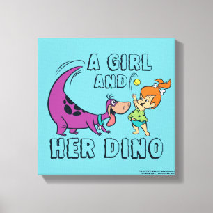 Die Flintstones Pebbles & Dino spielen Ball Leinwanddruck