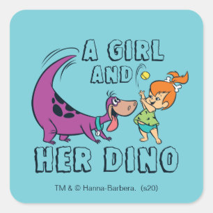 Die Flintstones Pebbles & Dino spielen Ball Quadratischer Aufkleber