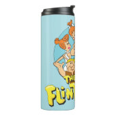 Die Flintstones und Rubbelfamilie Grafik Thermosbecher (Nach links gedreht)