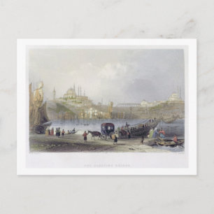 Die Floating-Brücke, Istanbul, graviert von J.C. Postkarte