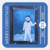 Die Flucht des Schneemanns Weihnachten Quadratischer Aufkleber (Vorderseite)