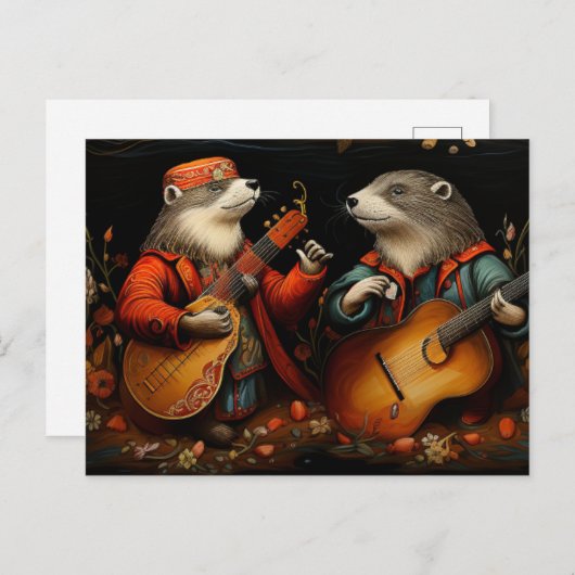 Die Folk Art Otter Duet Band Postkarte (Vorne/Hinten)