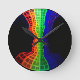 Die Fontäne aus Liebe fluoreszierend farbiger Rege Runde Wanduhr