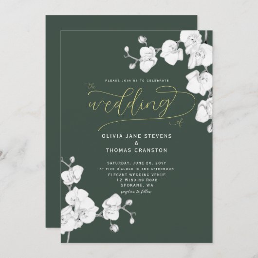 Die formale, moderne, grüne Orchidee Einladung (Vorne/Hinten)