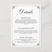 Die formellen eleganten Schwarz-Weiß-Hochzeitsdeta Begleitkarte (Vorderseite)