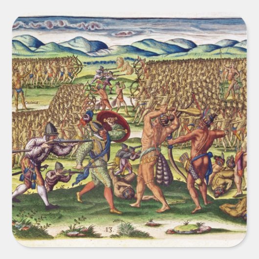 Die Franzosen helfen den Amerikanischen Ureinwohne Quadratischer Aufkleber (Vorderseite)