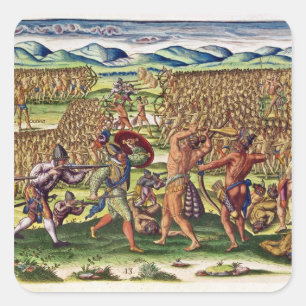 Die Franzosen helfen den Amerikanischen Ureinwohne Quadratischer Aufkleber