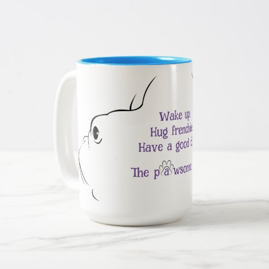 Die französische Bulldog-Silhouette Pawsome Life T Zweifarbige Tasse (Vorderseite Links)