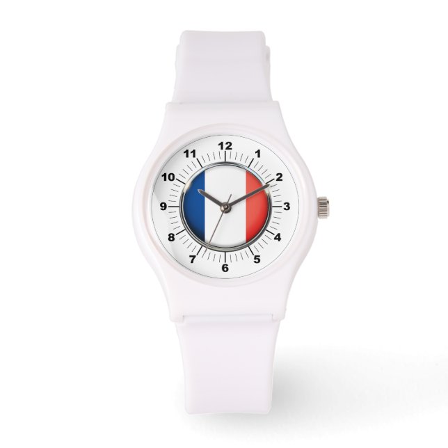 Die französische Flagge der Frauen - Sporty White  Armbanduhr (Vorderseite)