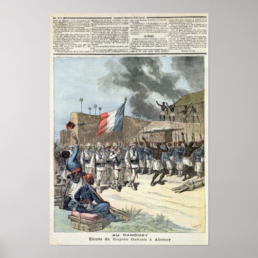 Die französische Flagge, die in den Abomey eindrin Poster (Vorne)