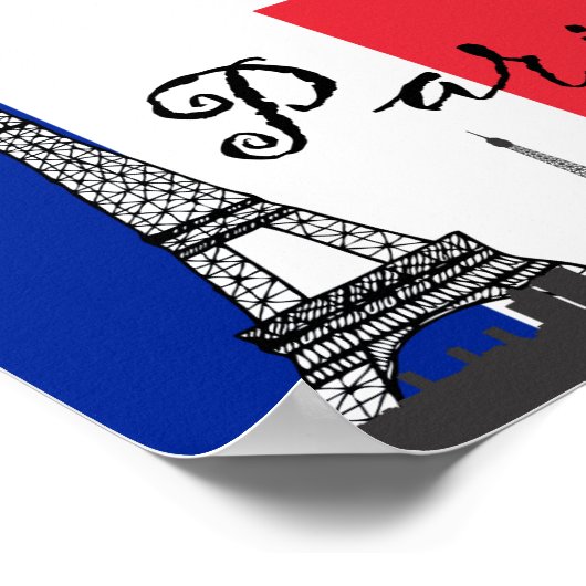 Die französische Flagge und der Eiffelturm Poster (Ecke)