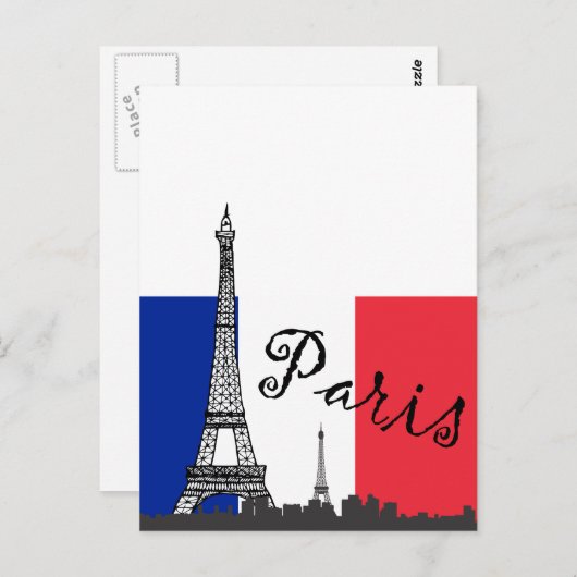Die französische Flagge und der Eiffelturm Postkarte (Vorne/Hinten)