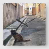 Die französische Katze Quadratische Wanduhr (Vorderseite)