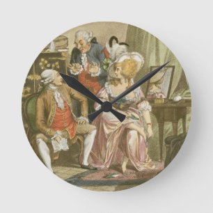 Die französische Umkleidekabine, graviert von P.W Runde Wanduhr