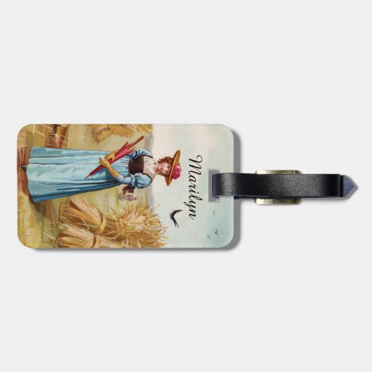 Die Frau auf der Gepäckmarke für das Weizenfeld Gepäckanhänger (Rückseite horizontal)