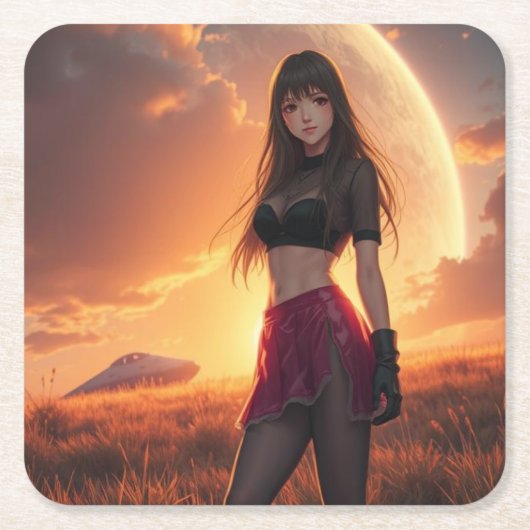 Die Frau aus dem Weltall Rechteckiger Pappuntersetzer (Vorderseite)