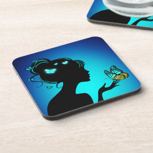 Die Frau des blauen Schmetterlings Getränkeuntersetzer