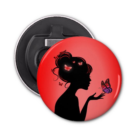 Die Frau des roten Schmetterlings Flaschenöffner (Vorderseite)