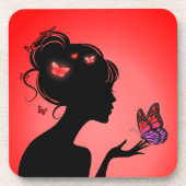 Die Frau des roten Schmetterlings Getränkeuntersetzer (Vorderseite)