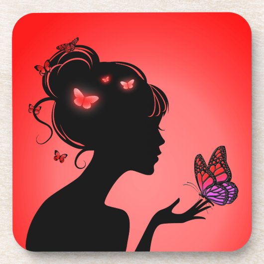 Die Frau des roten Schmetterlings Getränkeuntersetzer (Vorderseite)