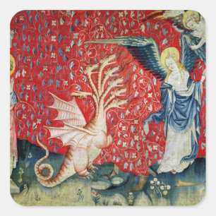 Die Frau, die Flügel erhält, um dem Drachen zu ent Quadratischer Aufkleber