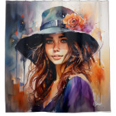 Die Frau im Hut: Portrait der lebendigen Gnade Duschvorhang (Vorderseite)