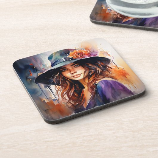 Die Frau im Hut: Portrait der lebendigen Gnade Getränkeuntersetzer (Linke Seite)