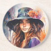 Die Frau im Hut: Portrait der lebendigen Gnade Getränkeuntersetzer (Vorne)