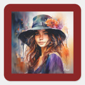 Die Frau im Hut: Portrait der lebendigen Gnade Quadratischer Aufkleber (Vorderseite)