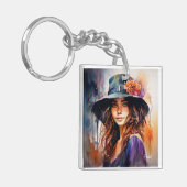 Die Frau im Hut: Portrait der lebendigen Gnade Schlüsselanhänger (Vorderseite links)