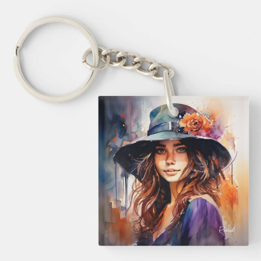 Die Frau im Hut: Portrait der lebendigen Gnade Schlüsselanhänger (Vorderseite)