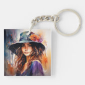 Die Frau im Hut: Portrait der lebendigen Gnade Schlüsselanhänger (Rückseite)