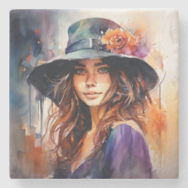 Die Frau im Hut: Portrait der lebendigen Gnade Steinuntersetzer