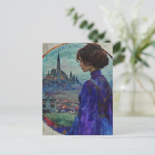 Die Frau in Blau Postkarte (Stehend Vorderseite)