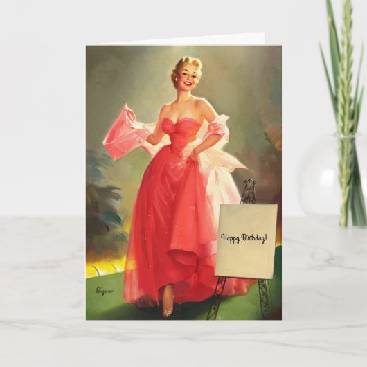 Die Frau in einem rosa Ballgown, Geburtstag Karte (Vorderseite)