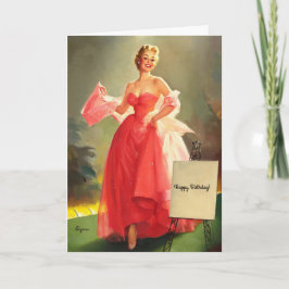 Die Frau in einem rosa Ballgown, Geburtstag Karte
