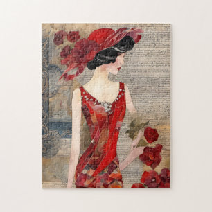 Die Frau in einem roten Kleid Collage Puzzle