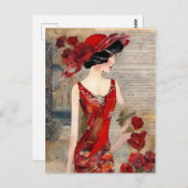 Die Frau in einer roten Kleiderkollektion Postkarte (Vorne/Hinten)