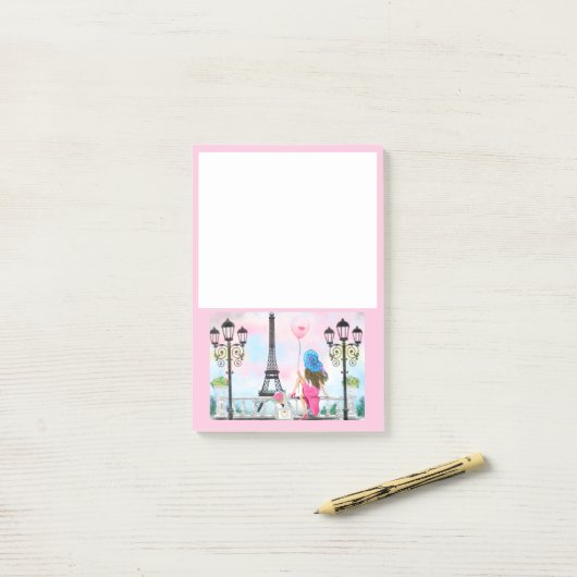 Die Frau in Paris Post nimmt den Eiffelturm Post-it Klebezettel (Auf Schreibtisch)