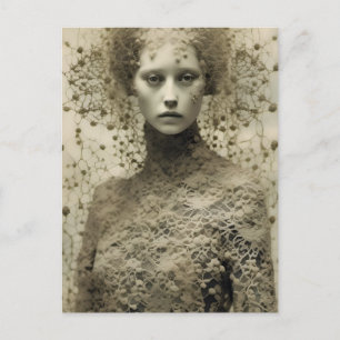 Die Frau in Spitze Sepia Postkarte