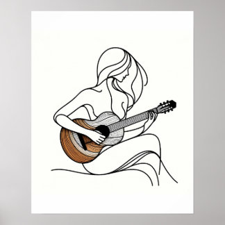 Die Frau mit der Gitarre - Minimalistische Linie K Poster