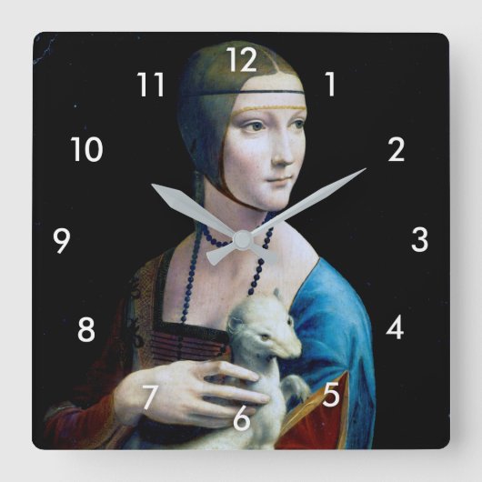 Die Frau mit einem Ermine, Leonardo da Vinci Quadratische Wanduhr (Vorderseite)