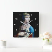 Die Frau mit einem Ermine, Leonardo da Vinci Quadratische Wanduhr (Zuhause)