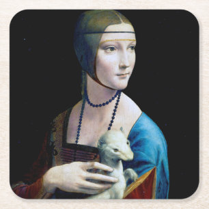 Die Frau mit einem Ermine, Leonardo da Vinci Rechteckiger Pappuntersetzer