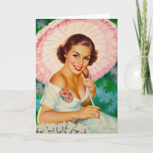 Die Frau mit einem rosa Regenschirm, Geburtstag Karte