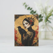 Die Frau mit einem schwarzen Vogel Postkarte (Stehend Vorderseite)