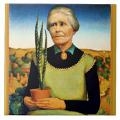 Die Frau mit Pflanze von Grant Wood Fliese (Vorderseite)
